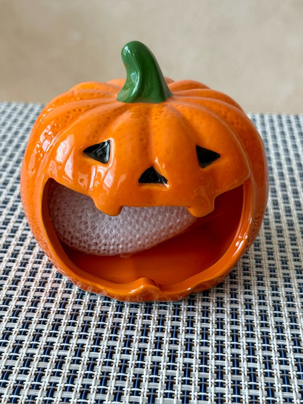 Halloween Ceramic Jack O’ Lantern Scrubby Sponge Holder New!